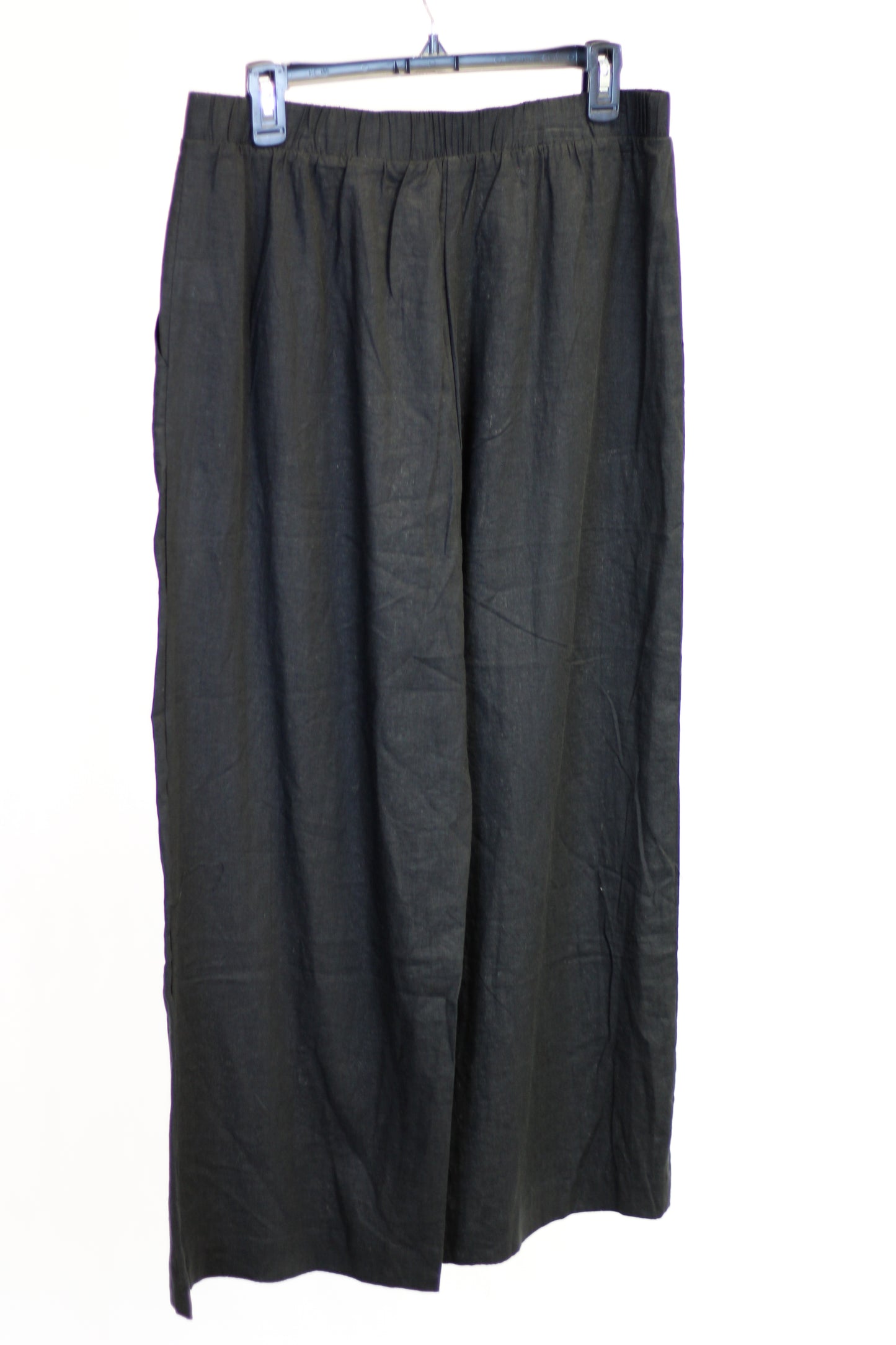 Black Linen Blend Straight Leg Bottoms