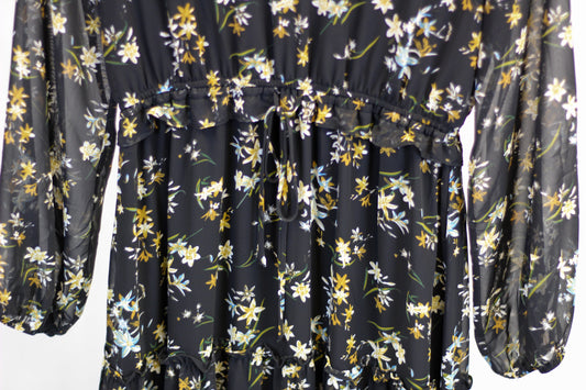 Long Sleeve Floral Cinch Waist Dress