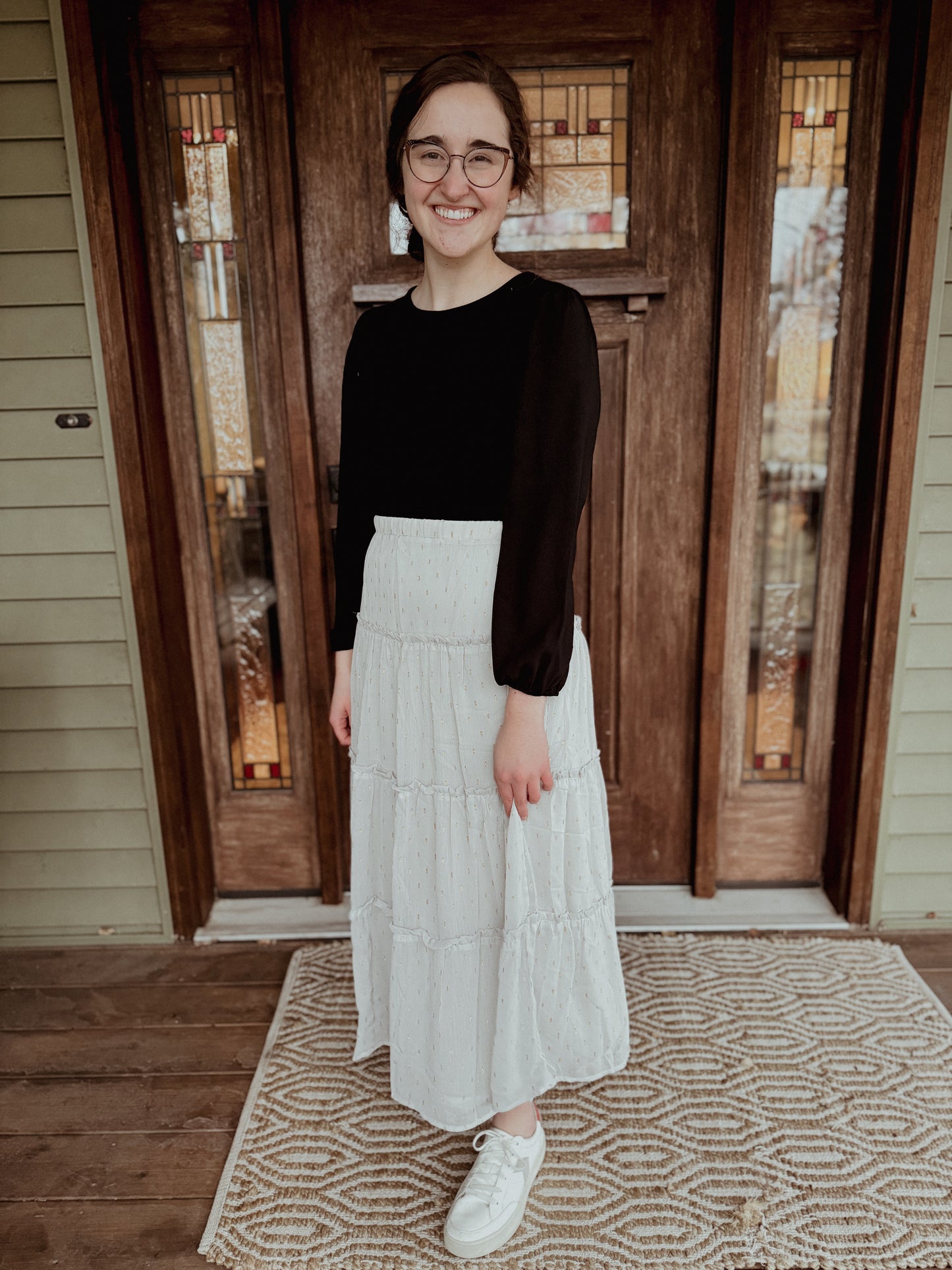 Gold Sparkle Tiered Midi Skirt