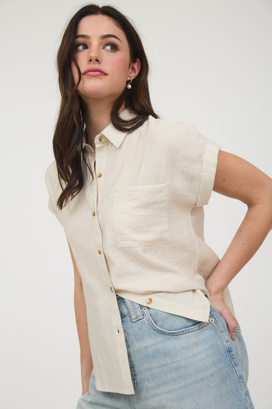 Collared Cuff Sleeve Pintuck Top