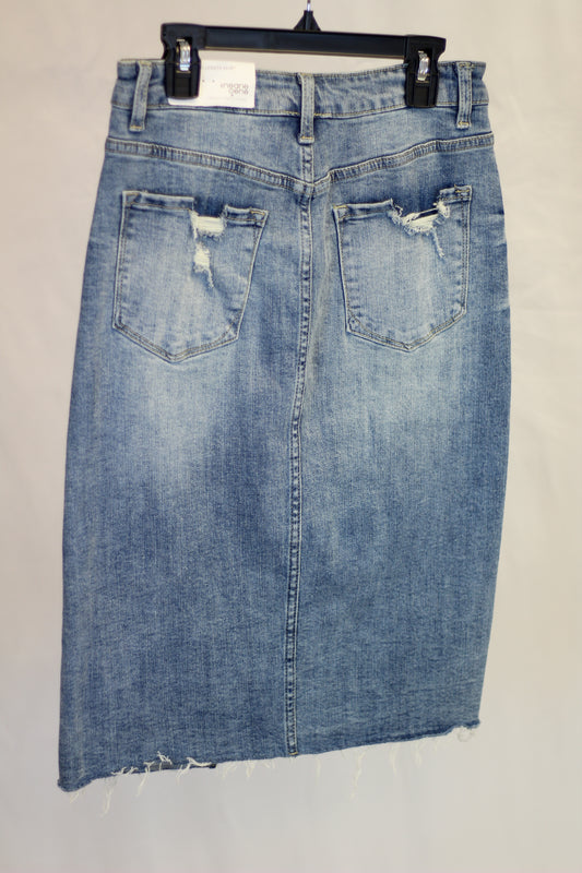 High Rise Distressed Denim Skirt