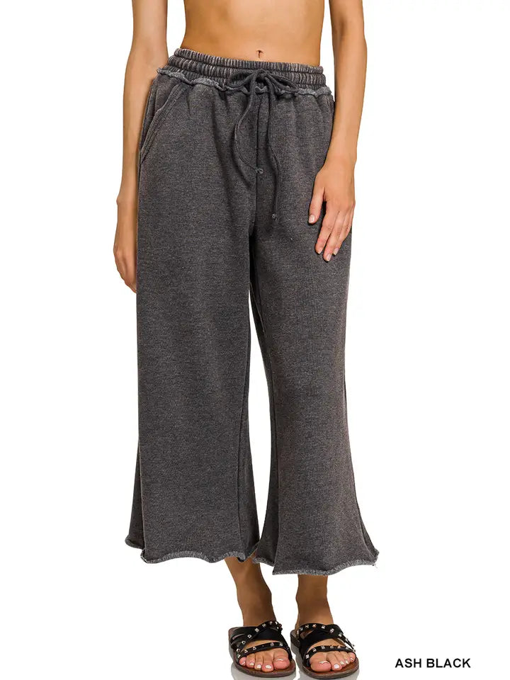Acid Wash Fleece Palazzo Pants