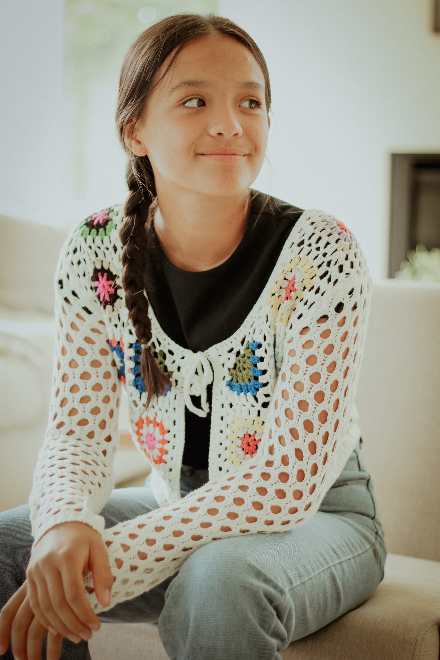 Front Tie Crochet Cardigan