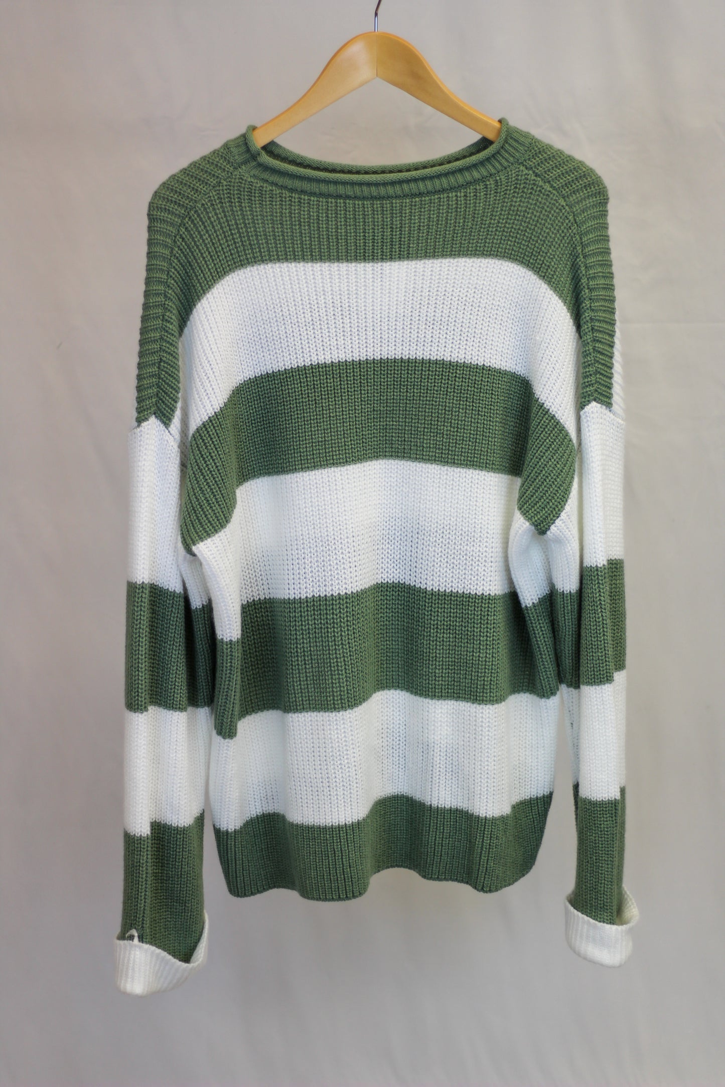 Olive Striped Oversized Sleeve Sweater