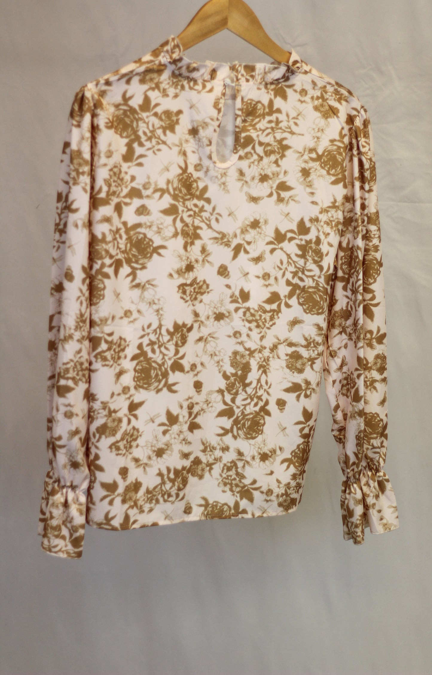 Ruffle Neck Long Sleeve Chiffon Blouse