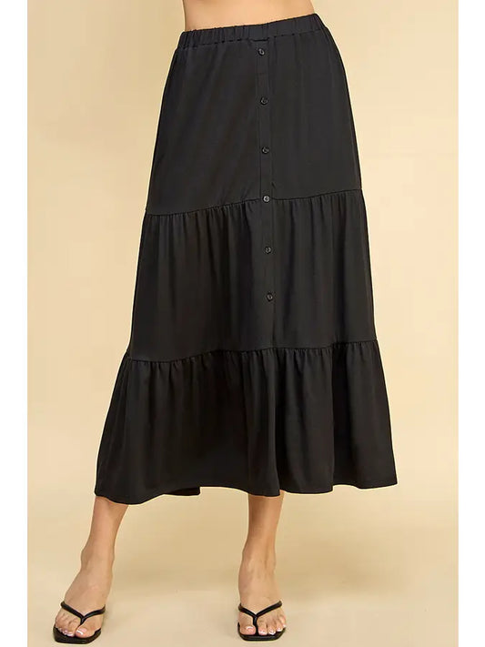 Button Front Tiered Maxi Skirt