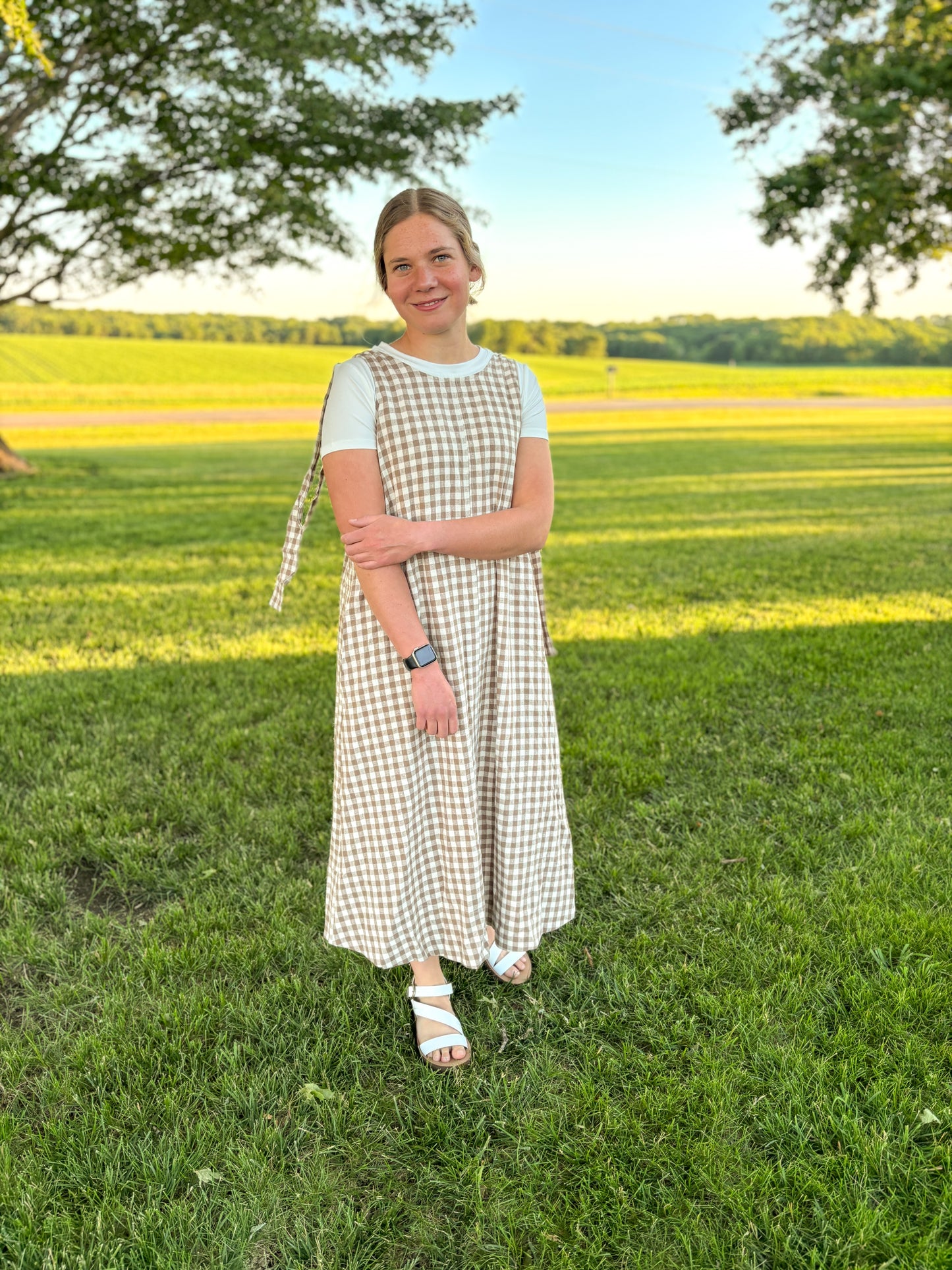 Brown Gingham Cotton Sun Dress