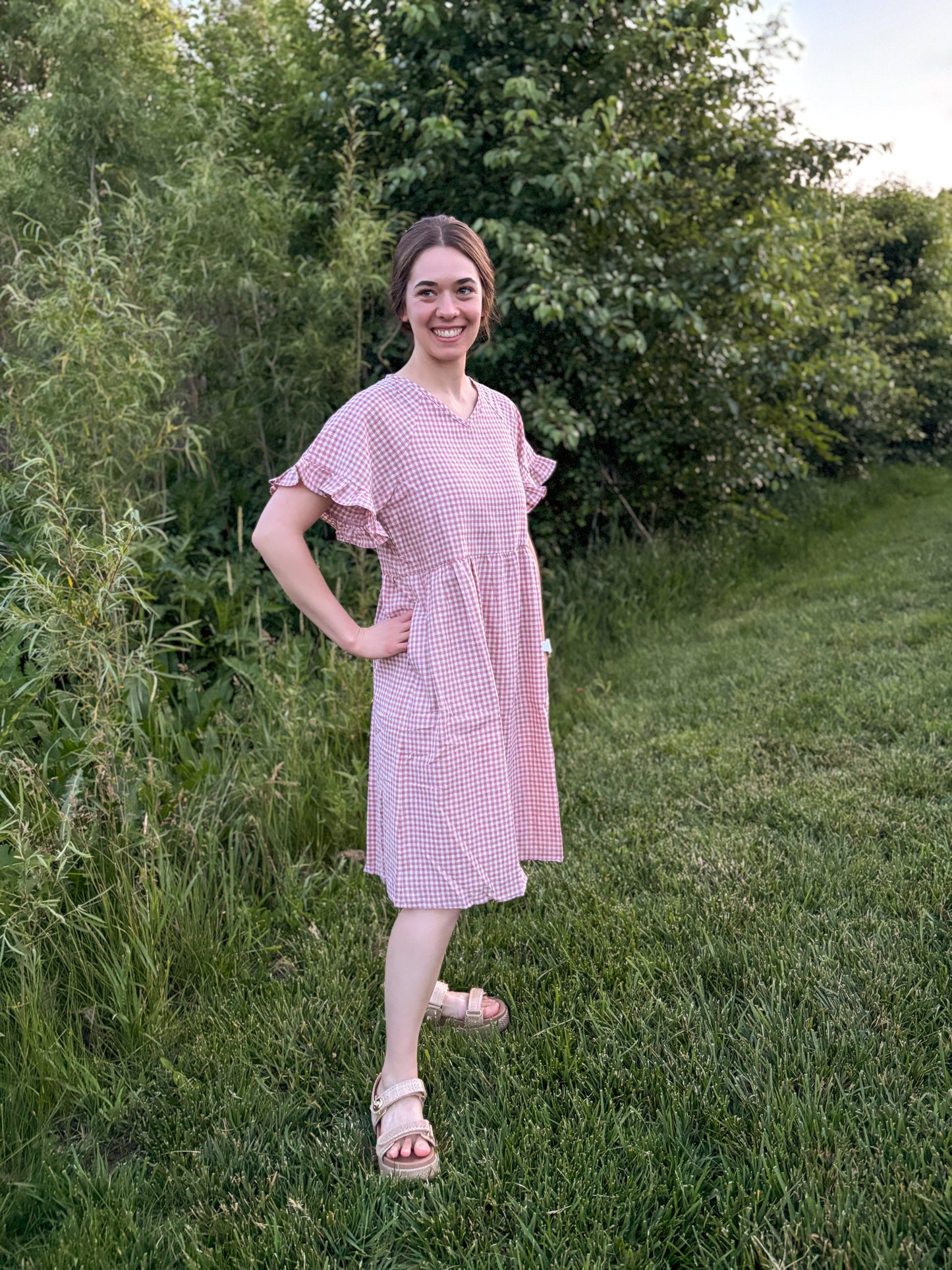 Rosa Ruffle Sleeve Gingham Dress