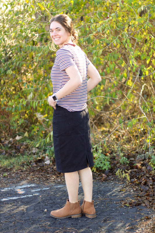 Black Denim Midi Skirt