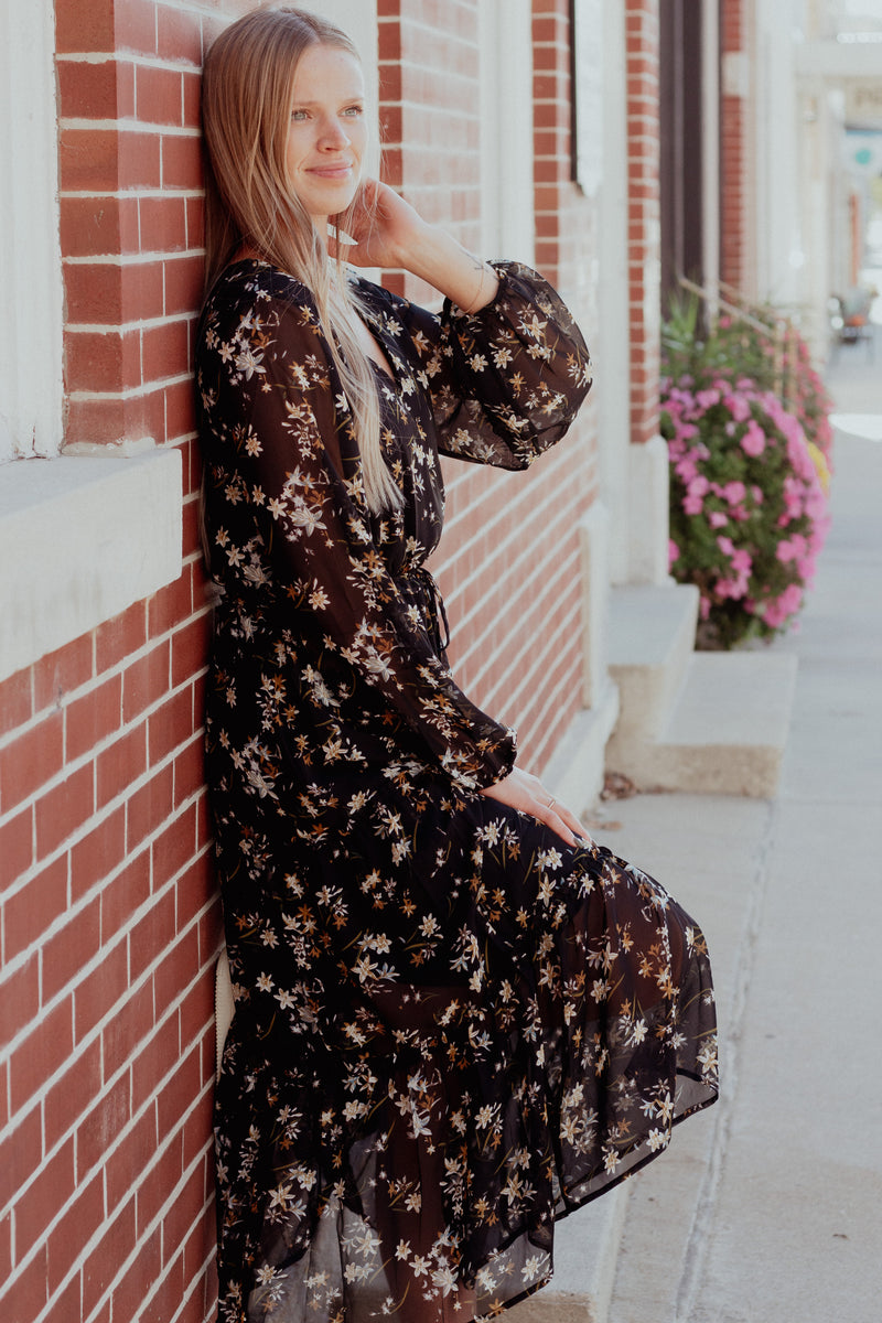 Long Sleeve Floral Cinch Waist Dress – Beloved Clothing Co.