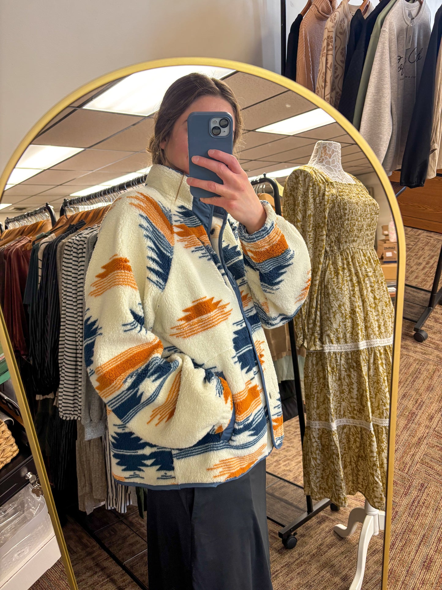 Navy Aztec Sherpa Jacket