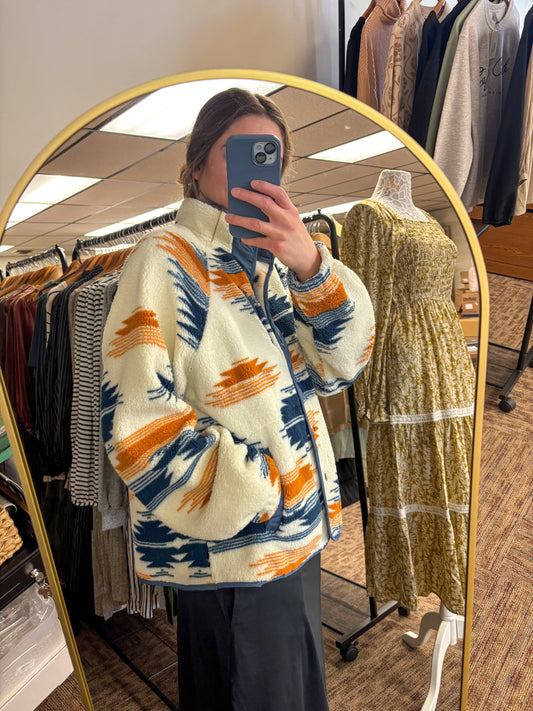 Navy Aztec Sherpa Jacket