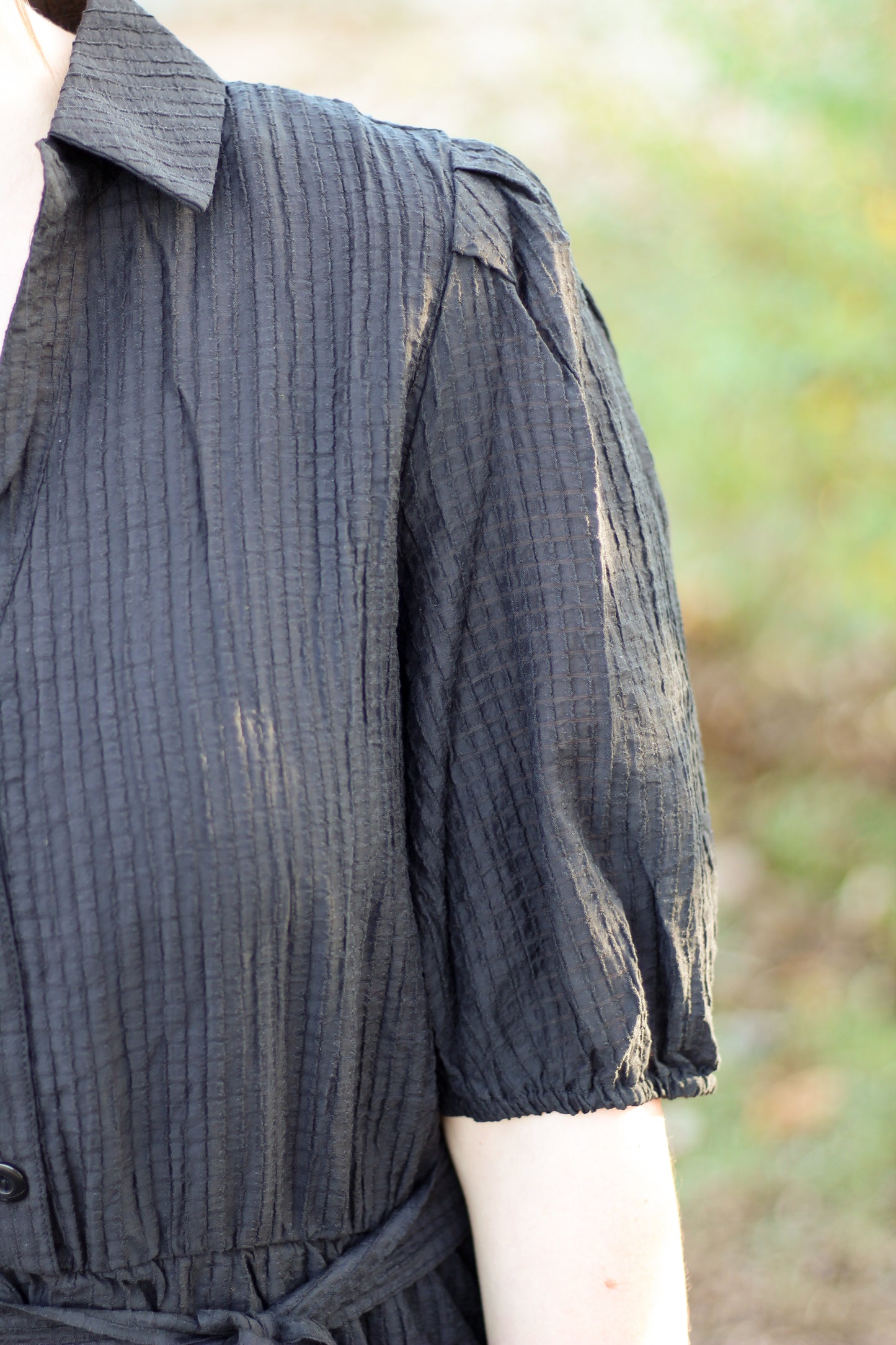 Black Midi V Neck Button Dress