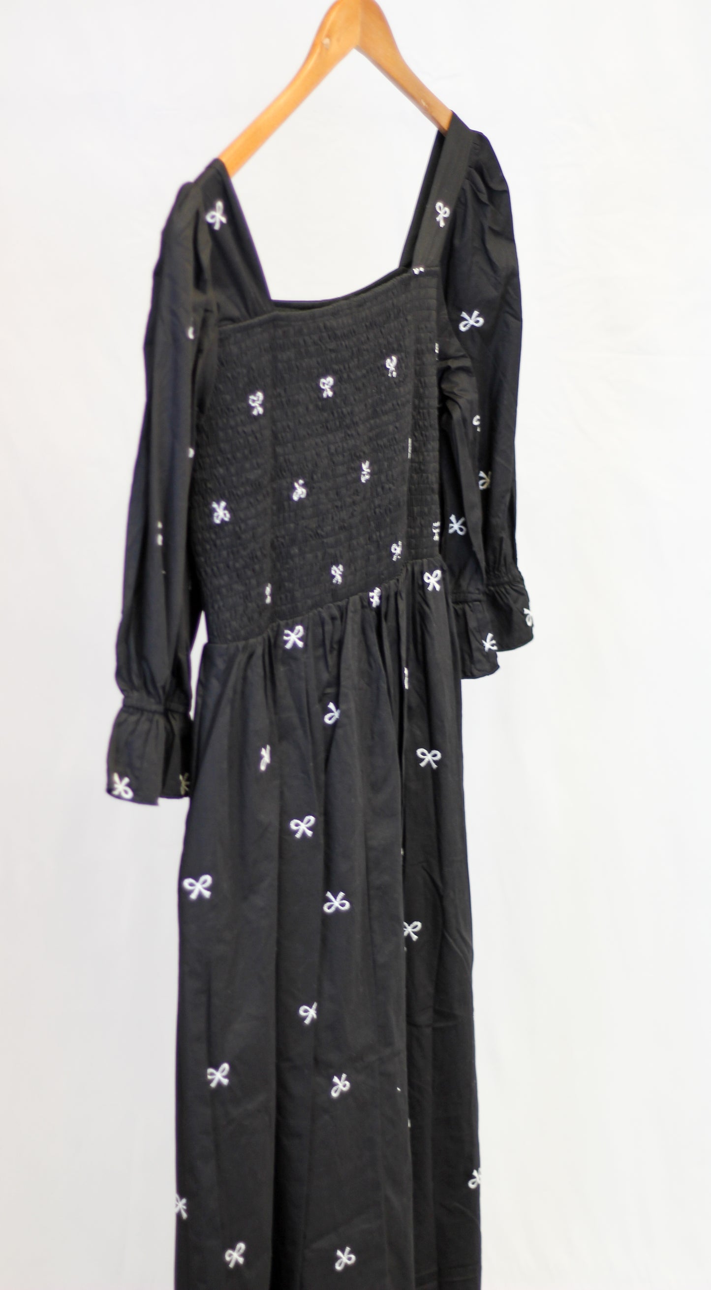 Ribbon Embroidered Square Neck Maxi Dress