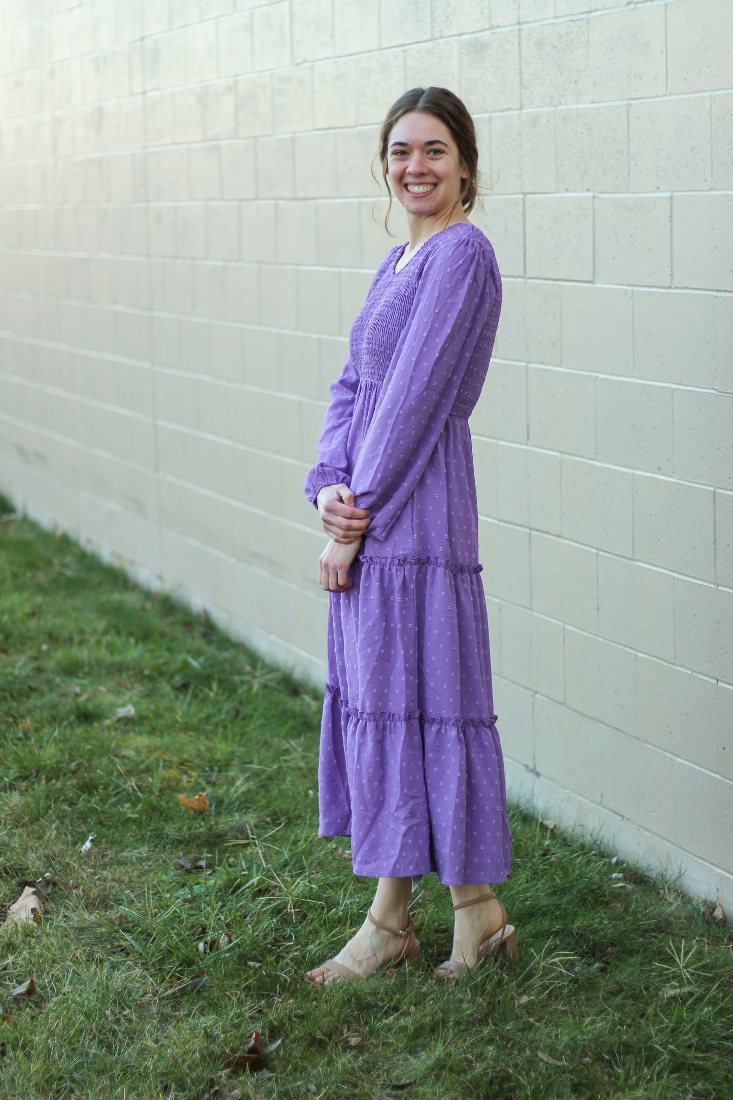 Lilac Swiss Dot Smocked Midi Dress