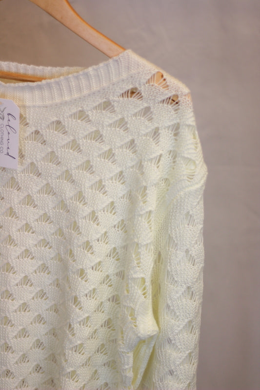 Ivory Eyelet Crochet Knit Pullover