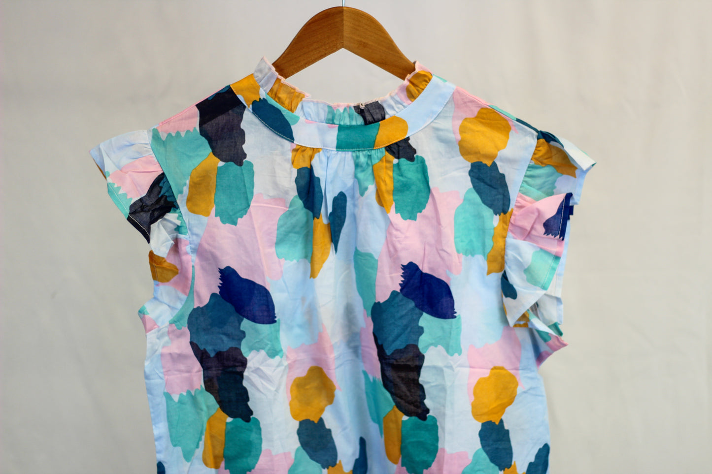 Watercolor Ruffle Neck Blouse