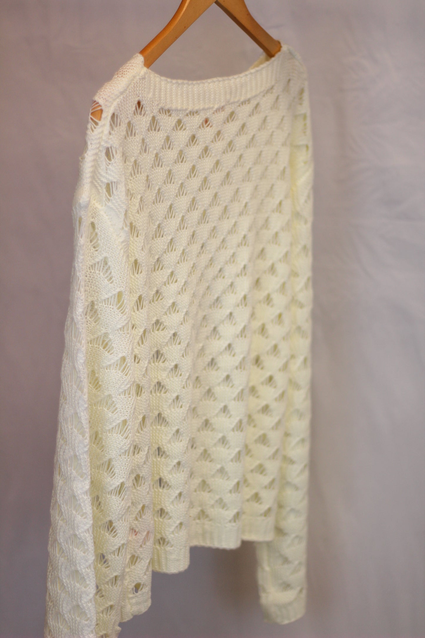 Ivory Eyelet Crochet Knit Pullover