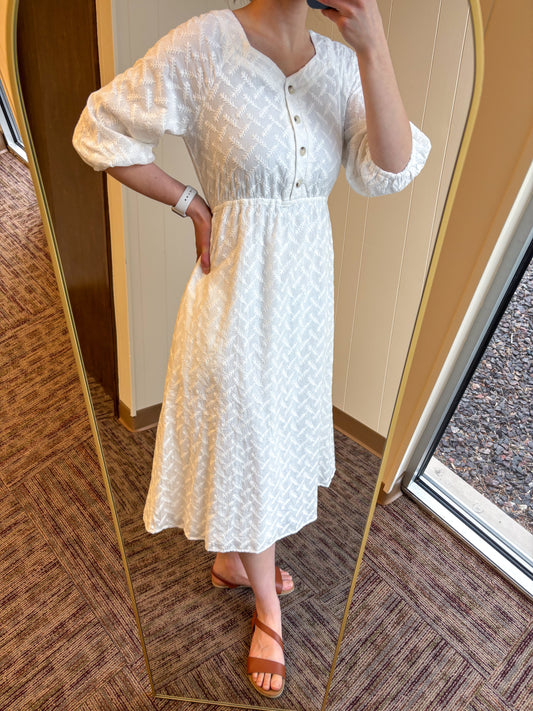 Sweetheart Neck Midi Eyelet Cotton Dress