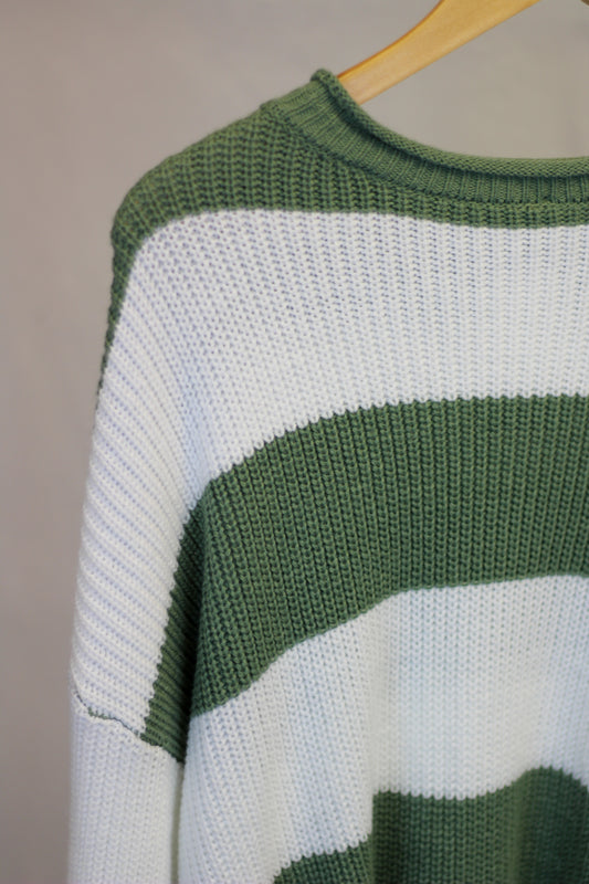 Olive Striped Oversized Sleeve Sweater
