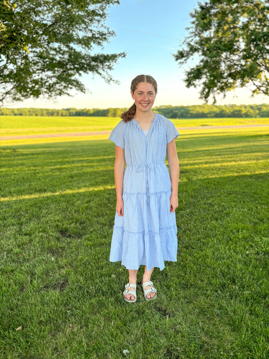 Ella Blue Striped Midi Dress