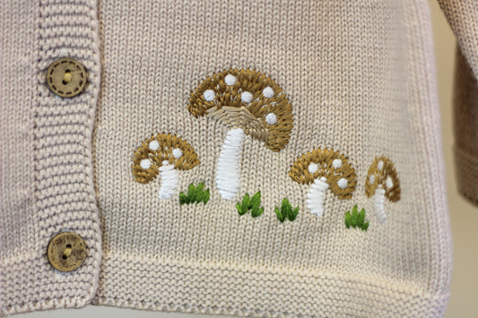 Baby Girl Mushroom Embroidered Cardigan