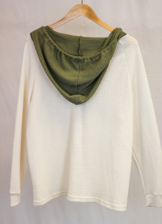 Olive & Cream Waffle Knit Pullover