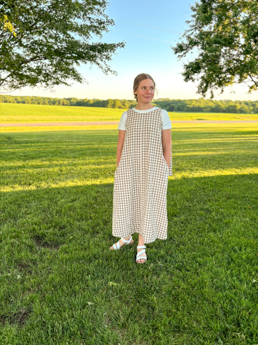 Brown Gingham Cotton Sun Dress