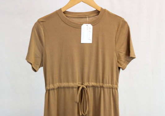 Camel Crewneck Tee Midi Dress