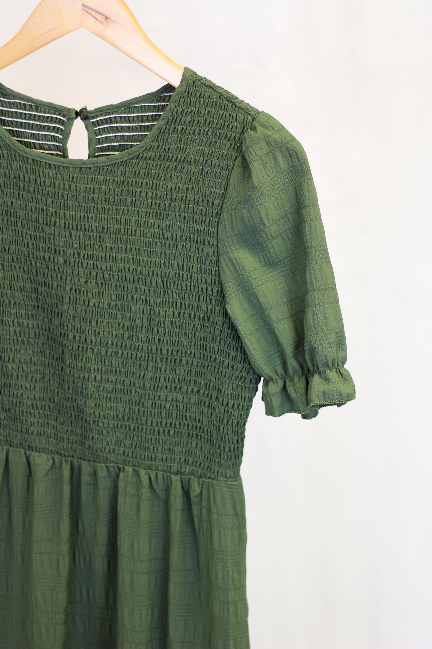 Green Textured Smock Maxi Dress