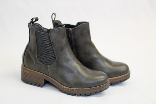 Chelsea Faux Leather Bootie-Charcoal