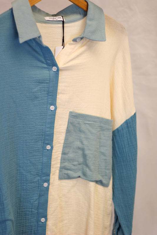 Blue Colorblock Button Up