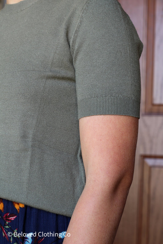 Solid Crewneck Short-Sleeve Sweater