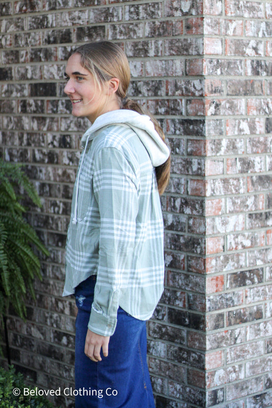 Olive Stone Hooded Flannel