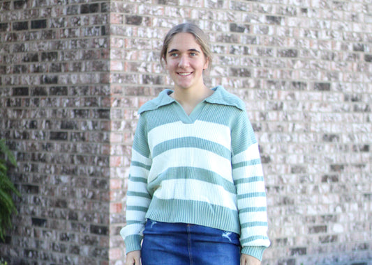 Striped Lapel Sweater