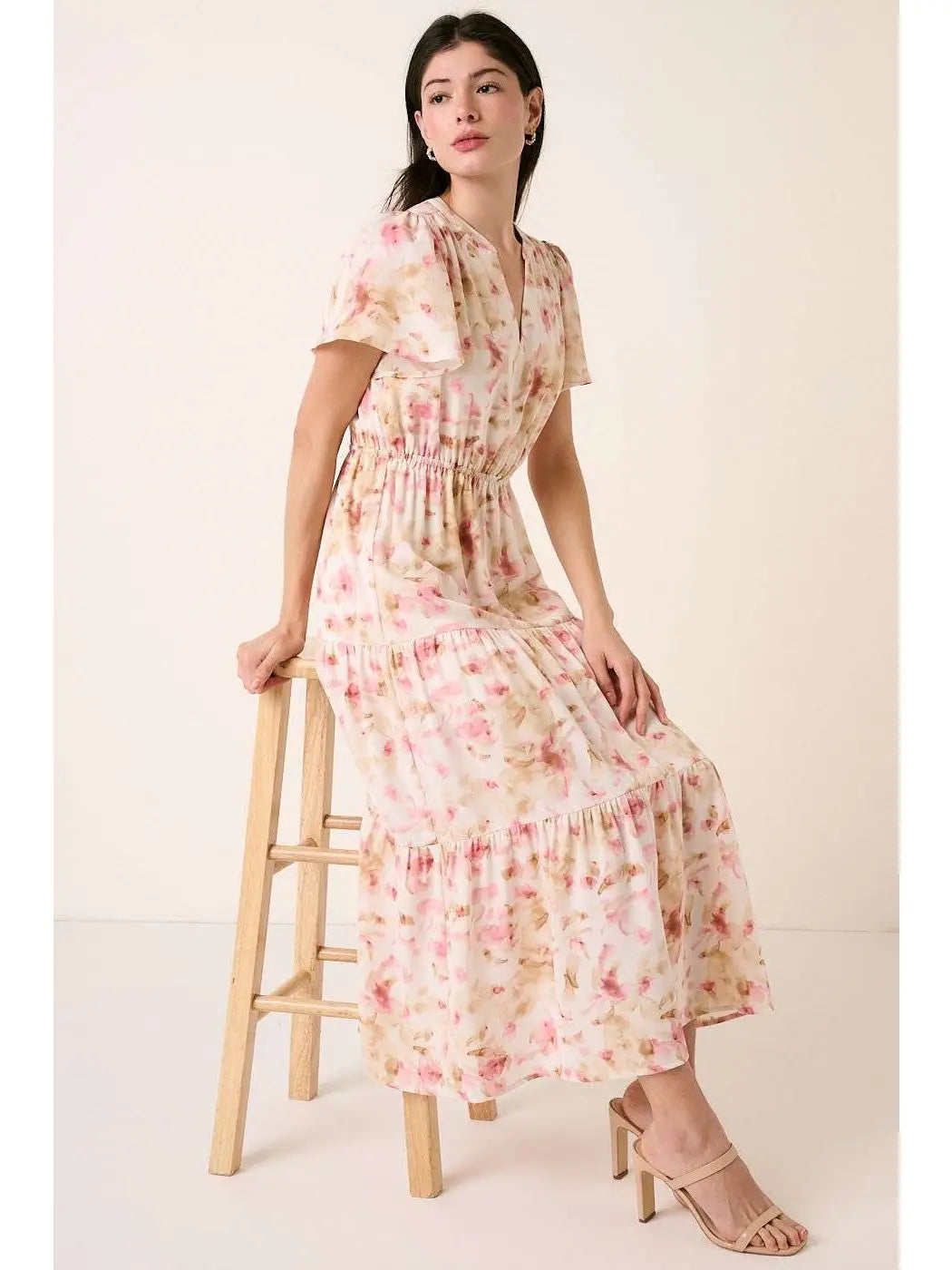 Floral Flutter Sleeve Maxi Dress
