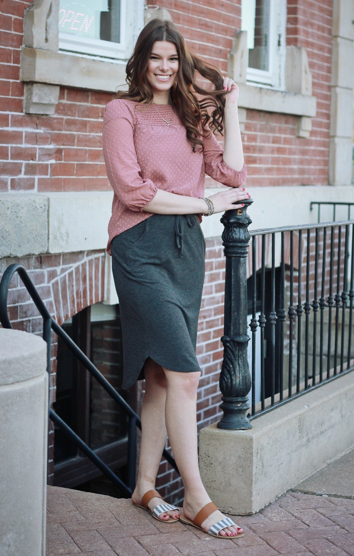 Pinstripe Double Strap Sandals