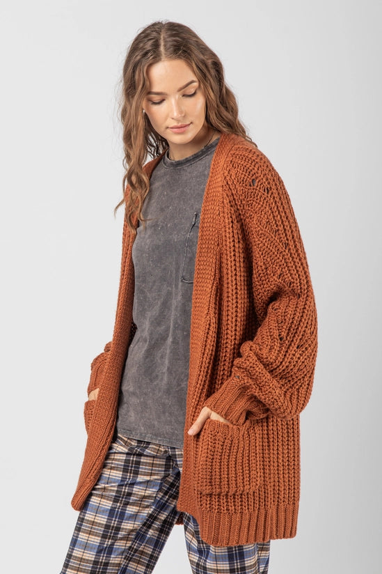 Textured Sleeve Oversize Knit Cardigan