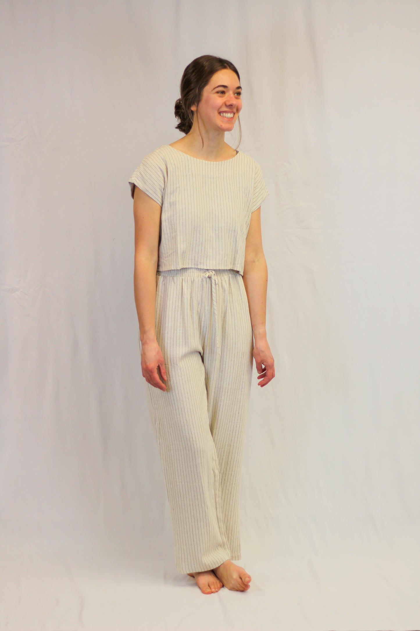 "Aspen" Pinstripe Linen Crop Top