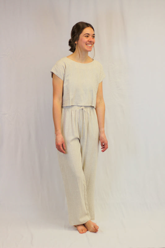 "Aspen" Pinstripe Linen Crop Top