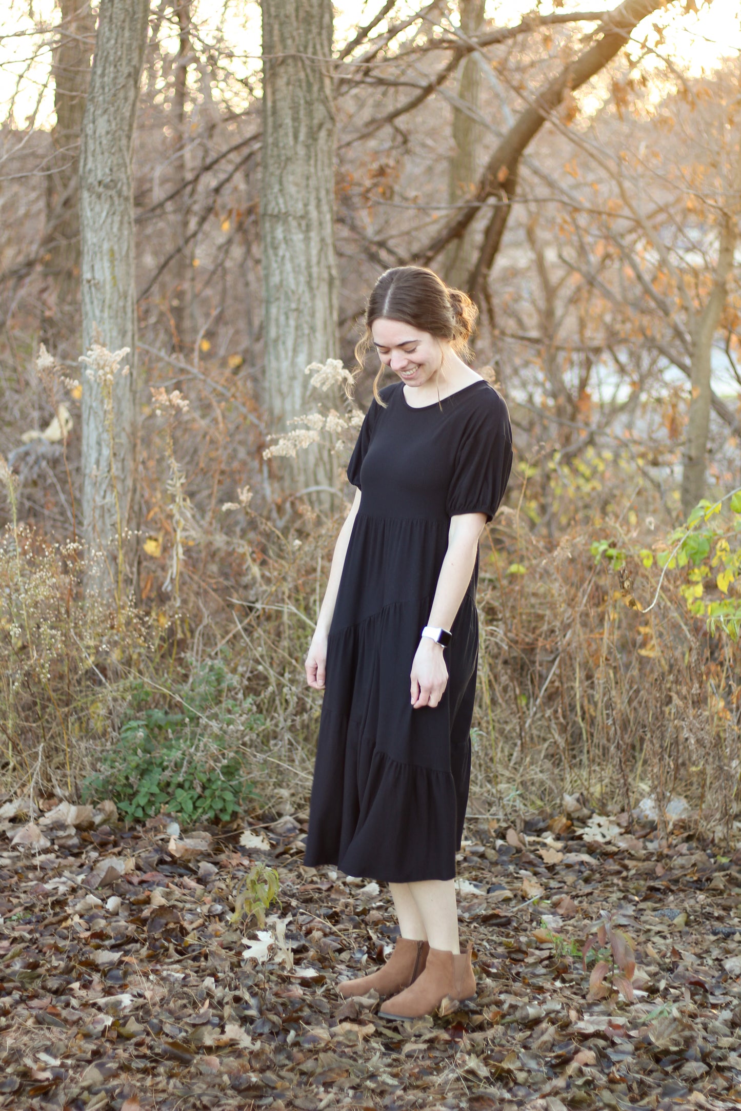 Black Diagonal Tier Midi Dress