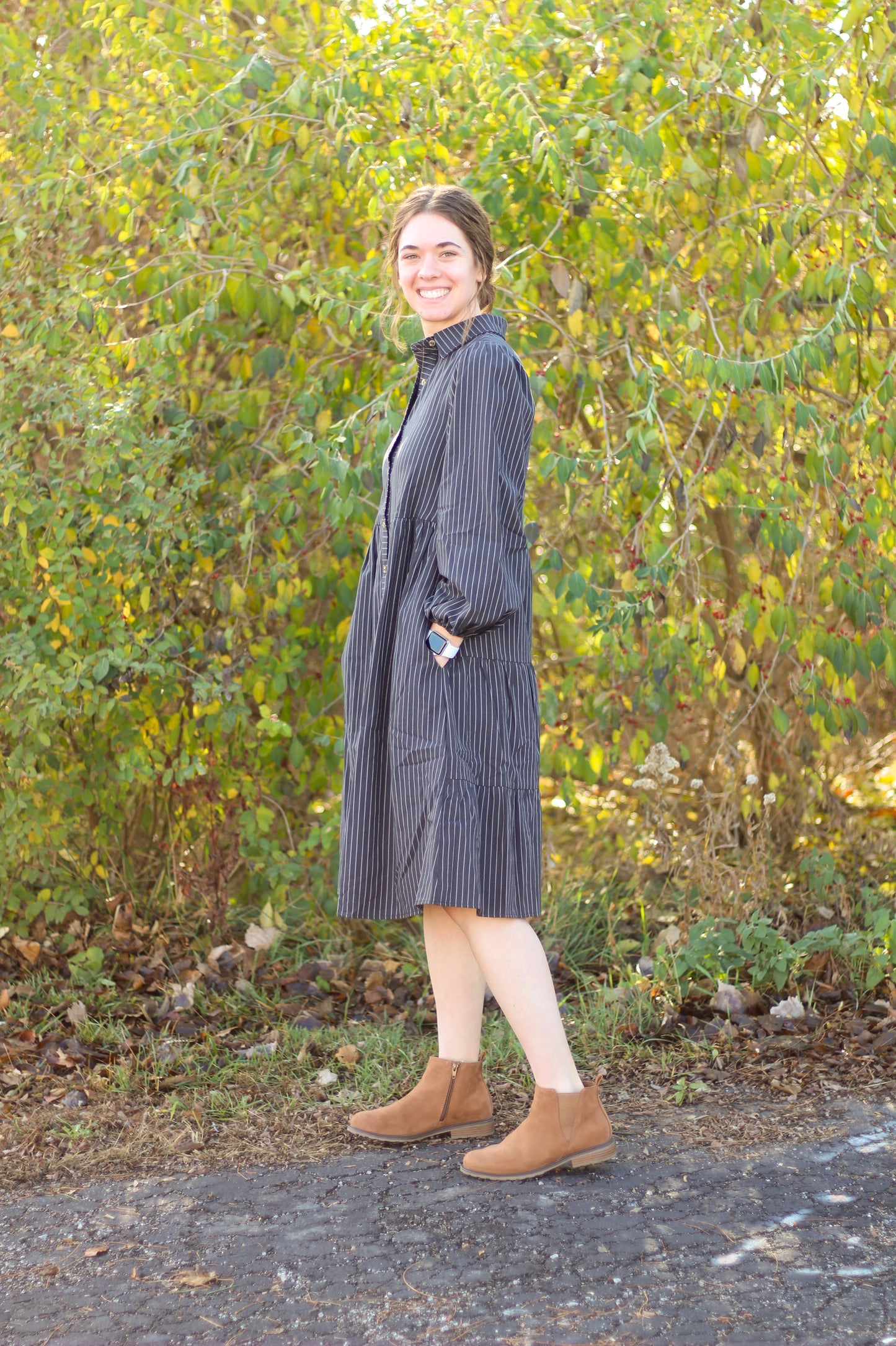 Striped Button Up Midi Dress