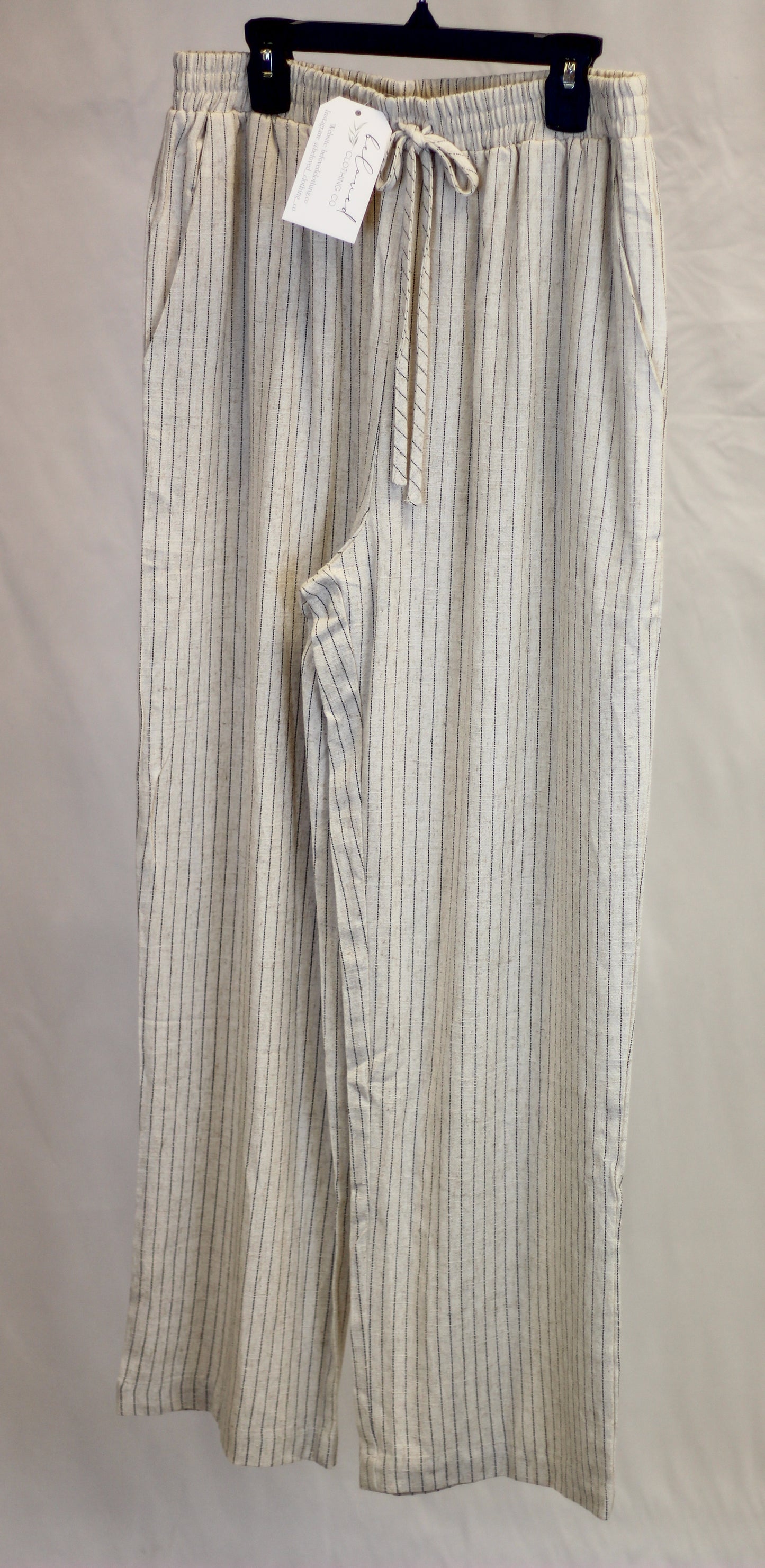 "Aspen" Pinstripe Drawstring Straight Leg Linen Pants