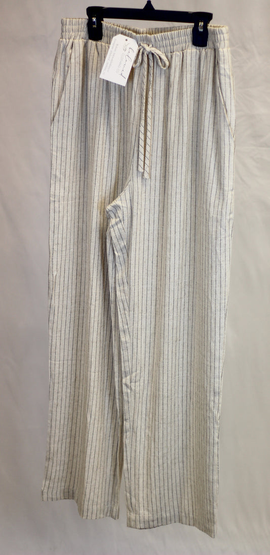 "Aspen" Pinstripe Drawstring Straight Leg Linen Pants
