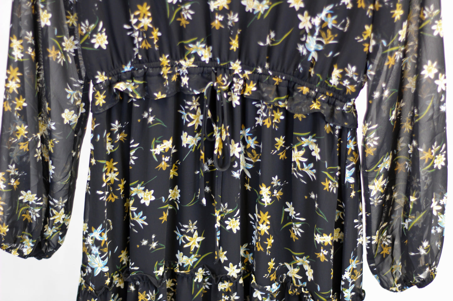 Long Sleeve Floral Cinch Waist Dress