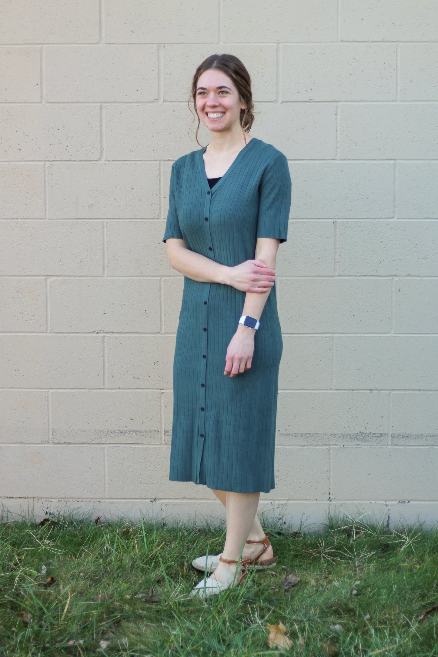 Button Down Ribbed Sweater Dress