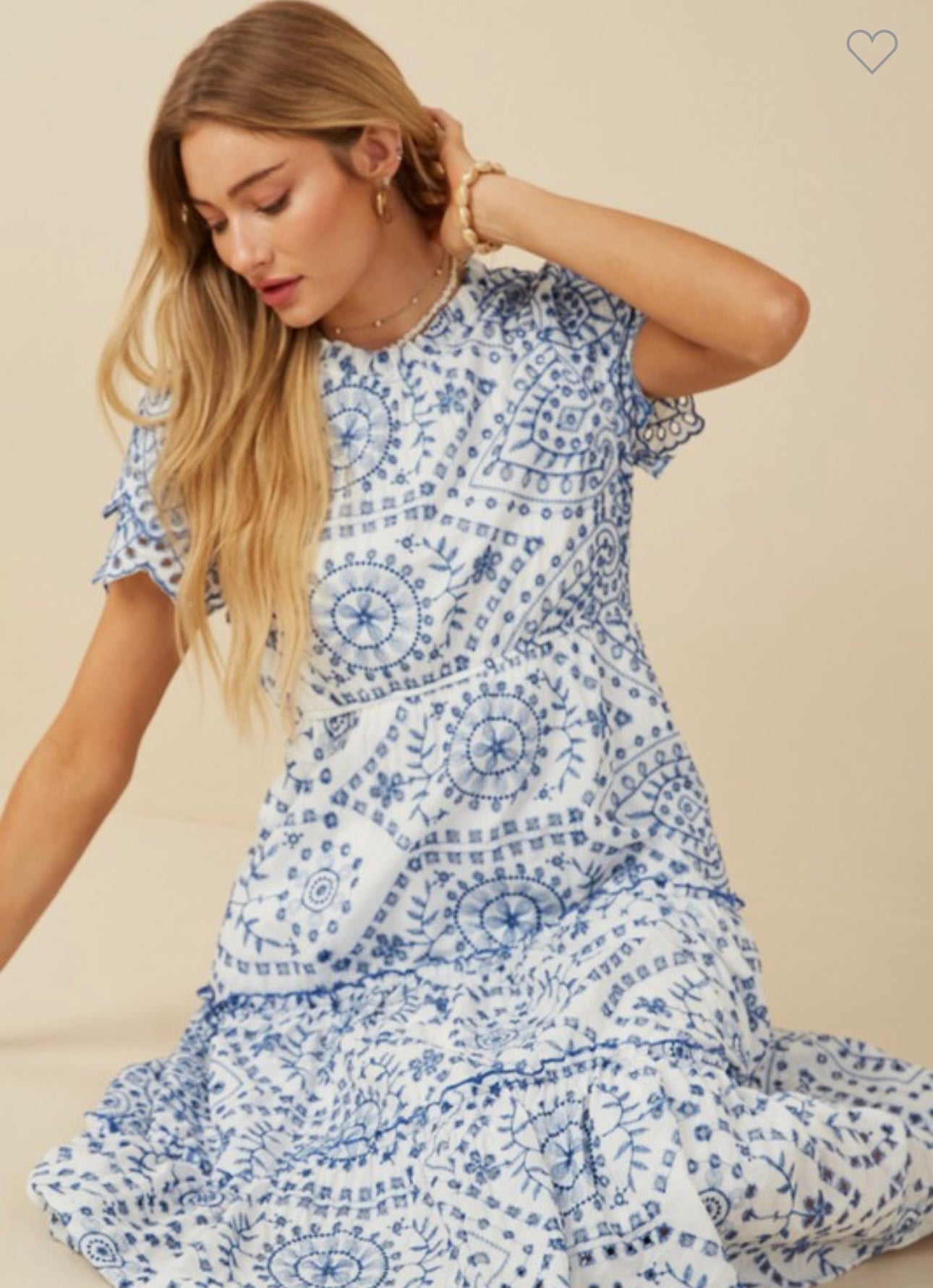 Eyelet Lace Scallop Sleeve Midi Dress