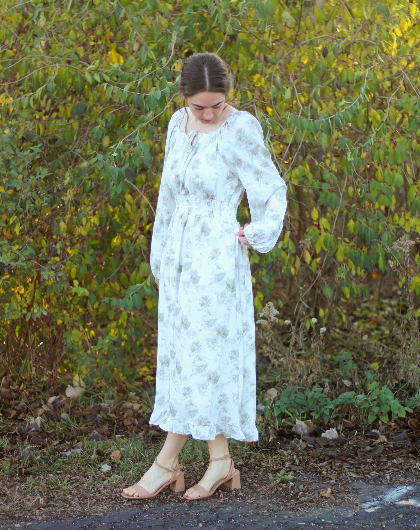 Textured Floral Smocked Waist Dress