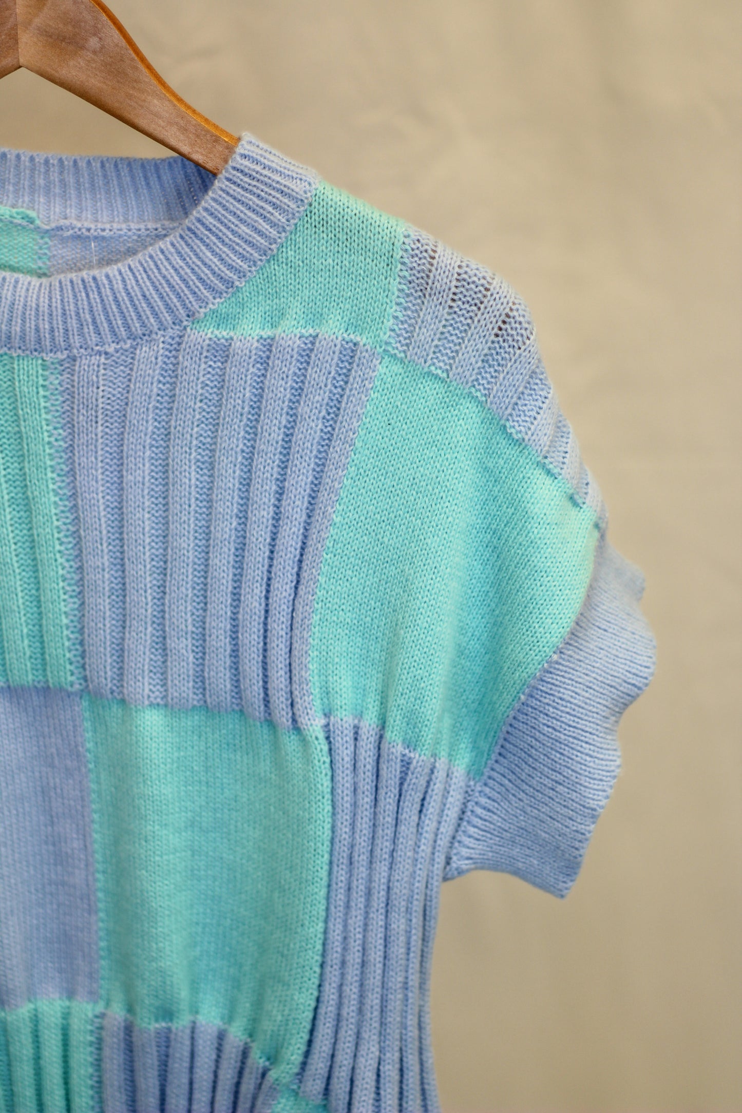 Pastel Blues Colorblock Short Sleeve Sweater