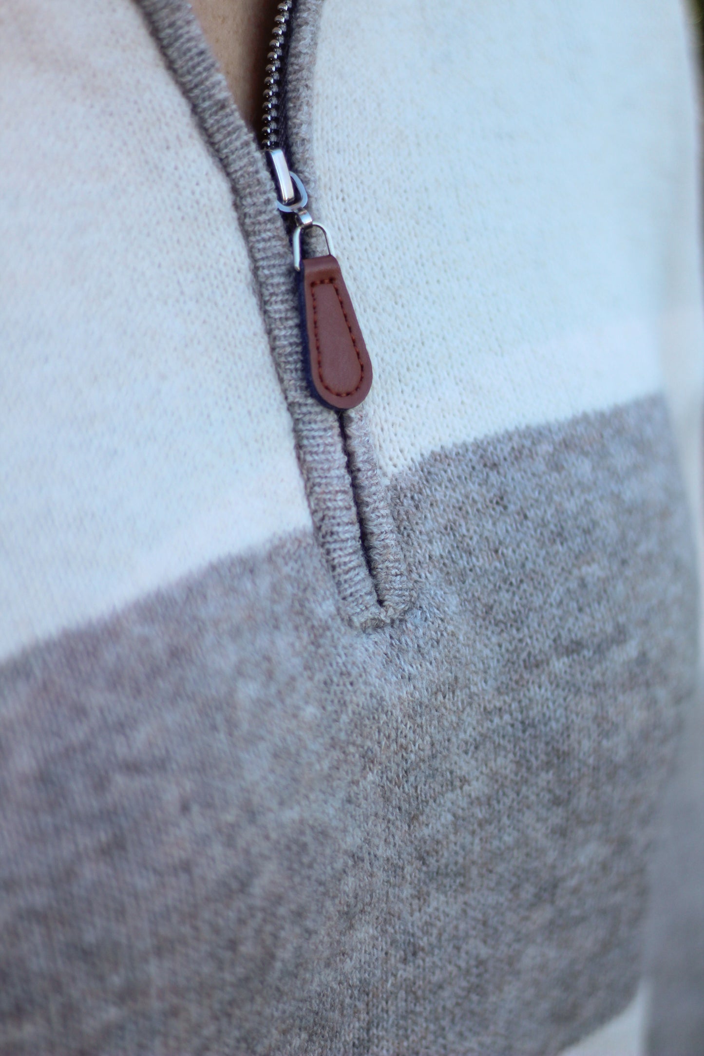 Striped Leather Tug Pullover Sweater